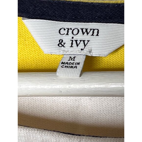Crown & Ivy Women’s M Yellow White Stripe Tunic Top or Mini Dress Cotton 33” - Picture 7 of 12